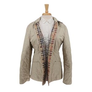 Burberry Beige Quilted Jacket Nova Check Lining Women's Size L Made in Italy